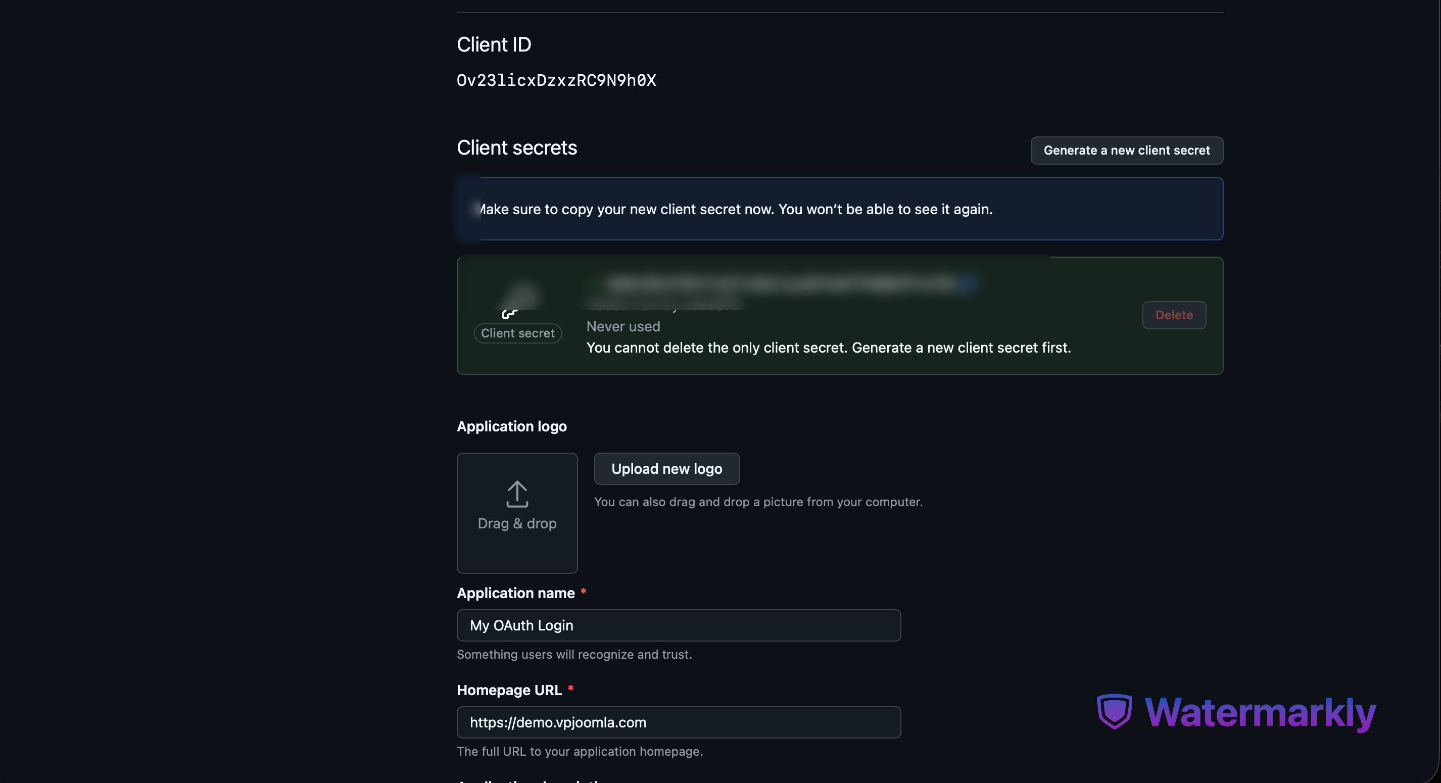 GitHub OAuth app Client ID and generated client secret