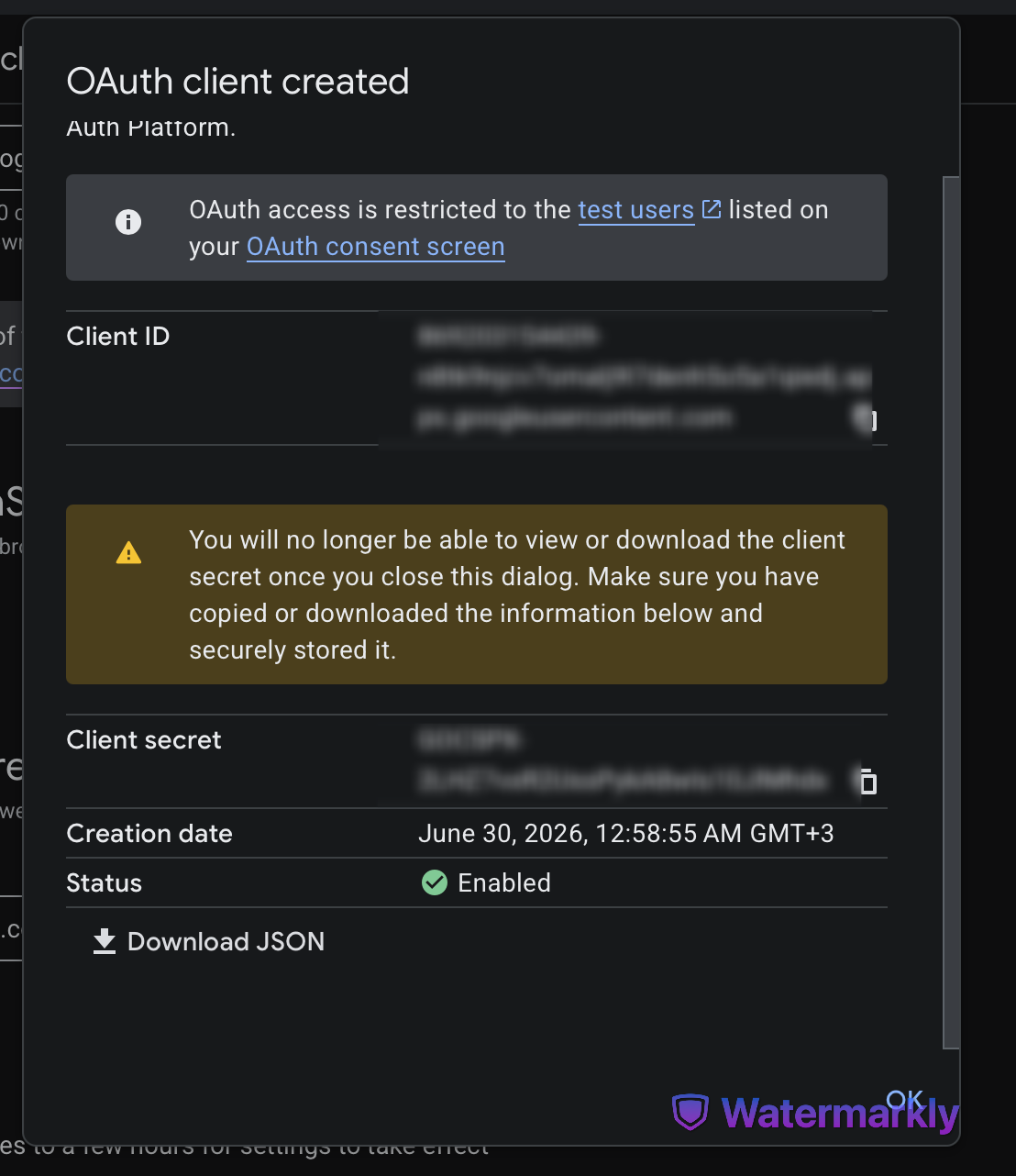 Google OAuth client ID and secret