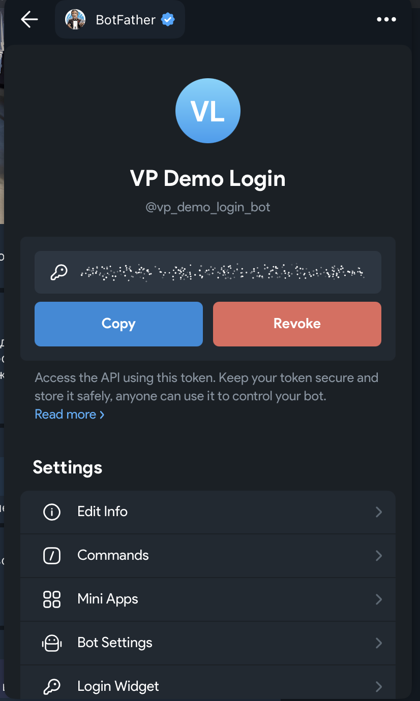 Creating a Telegram bot with BotFather using the newbot command